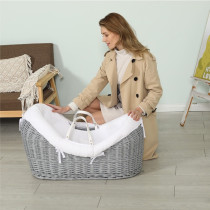 Teknum Infant Wicker Pod Moses Basket with White Waffle Beddings - Wooden Grey For 0-6Months, Unisex (TK_WIPDBE_GY)