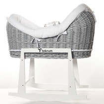 Teknum Infant Wicker Pod Moses Basket with White Waffle Beddings - Wooden Grey For 0-6Months, Unisex (TK_WIPDBE_GY)