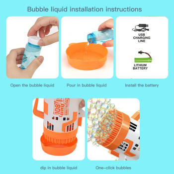 Little Story - 108 Holes Bubble Machine Gun with Light/Bubble Maker for Kids Indoor & Outdoor- Orange