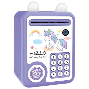 Little Story - Cute Piggy Bank with Fingerprint Lock & Music - Unicorn Purple