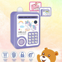 Little Story - Cute Piggy Bank with Fingerprint Lock & Music - Unicorn Purple