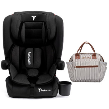 Teknum Pack and Go Foldable Car Seat w/ Ace Ivory Diaper Bag, Black, CM_TKLS_CS03ADP_BKIV