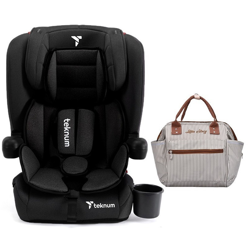 Teknum Pack and Go Foldable Car Seat w/ Ace Ivory Diaper Bag, Black, CM_TKLS_CS03ADP_BKIV