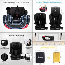 Teknum Pack and Go Foldable Car Seat w/ Ace Ivory Diaper Bag, Black, CM_TKLS_CS03ADP_BKIV