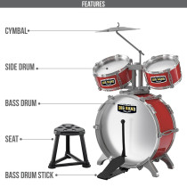 Little Story - Kids Drum Set Musical Instrument with Stool - Red