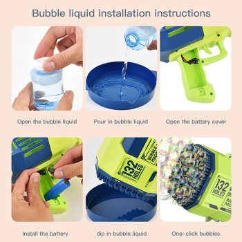Little Story - 132 Holes Bubble Machine Gun with Light/Bubble Maker for Kids Indoor & Outdoor- Green