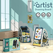 Little Story - Double Sided Multifunctional Magnetic Drawing/Learning Board with Book Shelf - Blue