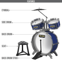 Little Story - Kids Drum Set Musical Instrument with Stool - Blue