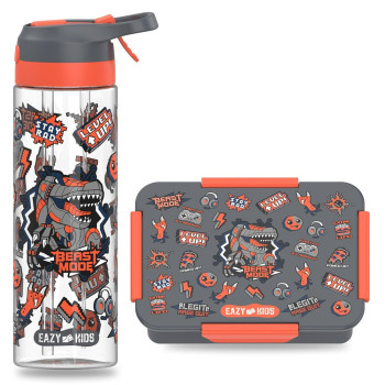 Eazy Kids Lunch Box and Tritan Water Bottle w/ Spray, Gen Z - Grey, 750ml
