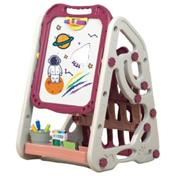 Little Story - Double Sided Multifunctional Magnetic Drawing/Learning Board with Book Shelf - Pink