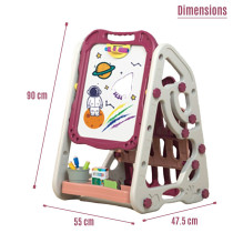Little Story - Double Sided Multifunctional Magnetic Drawing/Learning Board with Book Shelf - Pink