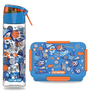 Eazy Kids Lunch Box and Tritan Water Bottle w/ Spray, Soccer - Blue, 750ml