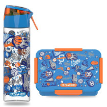 Eazy Kids Lunch Box and Tritan Water Bottle w/ Spray, Soccer - Blue, 750ml