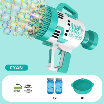 Little Story - 108 Holes Bubble Machine Gun with Light/Bubble Maker for Kids Indoor & Outdoor- Cyan