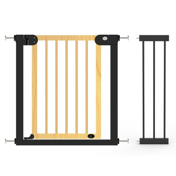 Baby Safe Wooden Safety Gate w/t 21cm Black Extension, Natural Wood