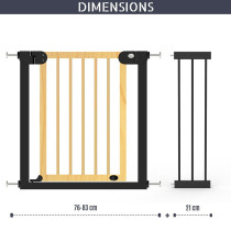 Baby Safe Wooden Safety Gate w/t 21cm Black Extension, Natural Wood