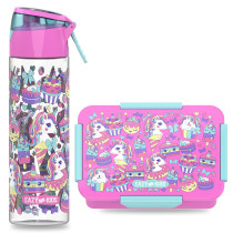 Eazy Kids Lunch Box and Tritan Water Bottle w/ Spray, Unicorn Desert - Pink, 750ml