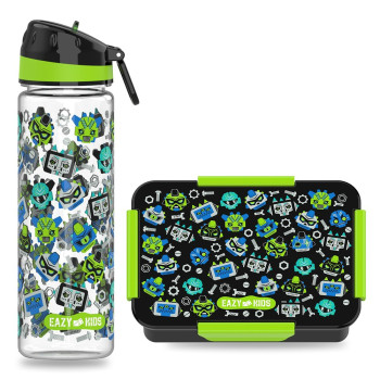 Eazy Kids Lunch Box and Tritan Water Bottle w/ Carry handle, Gen Z - Black, 650ml