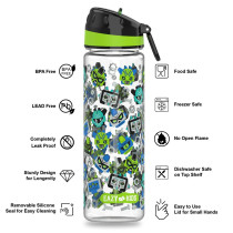 Eazy Kids Lunch Box and Tritan Water Bottle w/ Carry handle, Gen Z - Black, 650ml