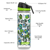 Eazy Kids Lunch Box and Tritan Water Bottle w/ Carry handle, Gen Z - Black, 650ml