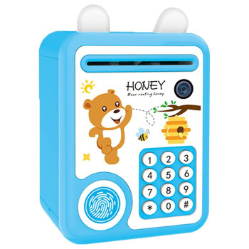 Little Story - Cute Piggy Bank with Fingerprint Lock & Music - Bear Blue