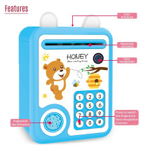 Little Story - Cute Piggy Bank with Fingerprint Lock & Music - Bear Blue