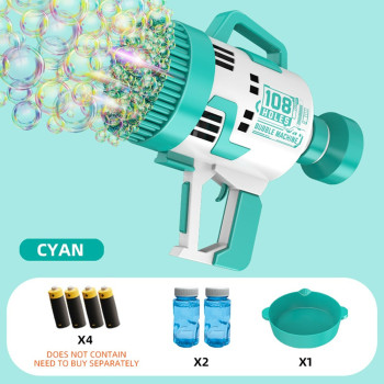 Little Story - 108 Holes Bubble Machine Gun Battery Operated with Light/Bubble Maker for Kids Indoor & Outdoor- Cyan
