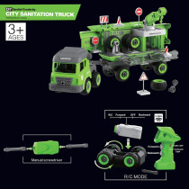 Little Story - Kids Toy Sanitation Truck with 2 Mini Truck and Remote Control - Green