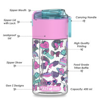 Eazy Kids Tritan Water Bottle w/ Snack Box, Gen Z - Pink, 450ml
