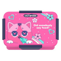 Eazy Kids Lunch Box Set and Tritan Water Bottle w/ Spray, Cat - Pink, 420ml