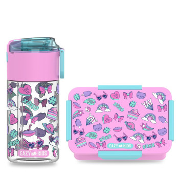 Eazy Kids Lunch Box Set and Tritan Water Bottle w/ Snack Box, Gen Z - Pink, 450ml