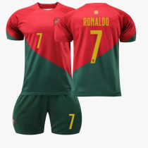 Al Amal Football fan jersey Ronaldo Fullset shorts & Jersey Green & Maroon ( UNISEX ) For Kids