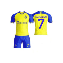 Al Amal Football fan jersey Ronaldo fullset shorts & Jersey Yellow &blue ( UNISEX ) 