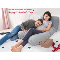 UK+ U-Shaped Pregnancy Pillow, Cotton Full Body Pillow for Pregnant Women Sleeping Support, Velvet Comfortable-light grey