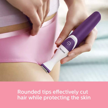 PHILIPS Essential Bikini Trimmer, Trim, Shave & Style, Mini Shaving Head Included, Portable, Battery, Brt38315, 2 Years Warranty, White & Purple