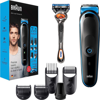 Braun Mgk 3245 All-In-One Trimmer 7-In-1 Beard Trimmer, Hair Clipper, Detail Trimmer, Rechargeable, With Gillette Proglide Razor, Blackblue