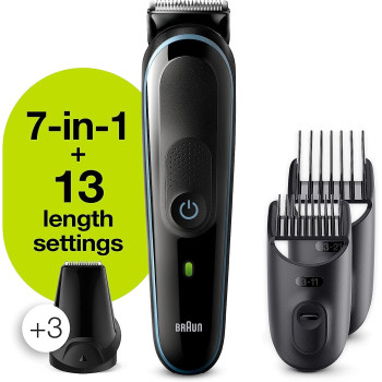 Braun Mgk 3245 All-In-One Trimmer 7-In-1 Beard Trimmer, Hair Clipper, Detail Trimmer, Rechargeable, With Gillette Proglide Razor, Blackblue