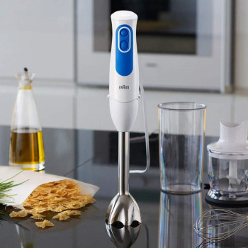 Braun Hand Blender MultiQuick 3 700W with 600ml BPA-free Beaker, 500ml Chopper, Whisk, Dual Speed, SplashControl & PowerBell Plus Technology MQ 3035 Sauce White"Min 1 year manufacturer warranty"