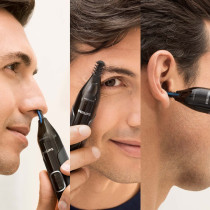 PHILIPS Nose Hair Trimmer, Series 3000 Nose, Ear and Eyebrow Trimmer Showerproof with Protective Guard System, Battery Operated, No pulling Guaranteed NT3650/16, Grey
