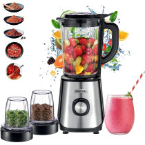 KENWOOD Glass Blender 1000W Power Blender Smoothie Blender/Smoothie Maker 1.5L with Grinder Mill, Chopper Mill, Ice Crush Function BLM45.720SS Black/Silver