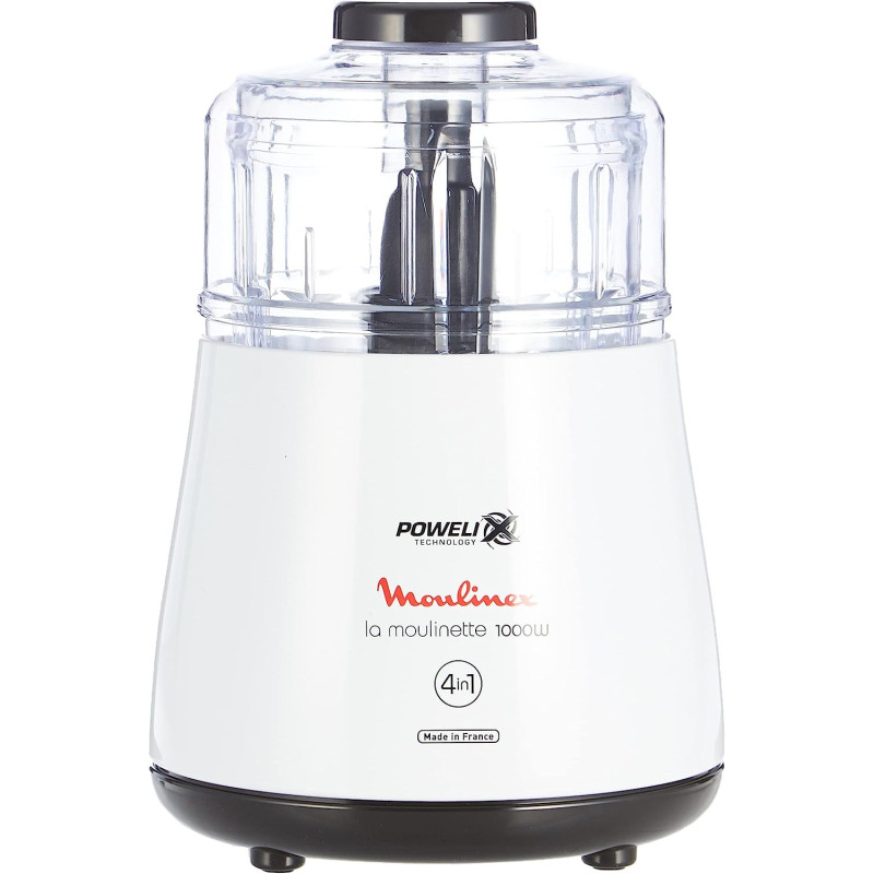 MOULINEX DPA144 1000w 4 in 1 La Moulinette Chopper, 500 ml Capacity Bowl, White, 1 year warranty
