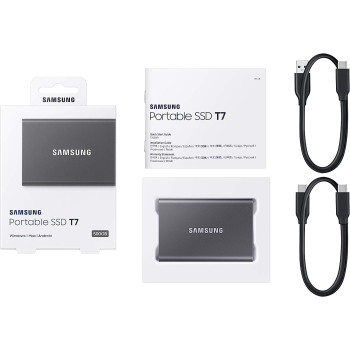 SAMSUNG T7 Portable SSD 2TB - Up to 1050MB/s - USB 3.2 External Solid State Drive, Grey (MU-PC2T0T/AM)