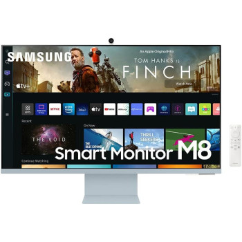 SAMSUNG M8 Series 32-Inch 4K UHD Smart Monitor & Streaming TV with Slim-fit Webcam for PC-Less Experience, Netflix, HBO, Prime VOD, & More, Apple Airplay, WiFi, BT, Built-in Speakers, 2022, Blue