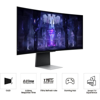 SAMSUNG 34-Inch Odyssey G85SB Series QD-OLED Ultra WQHD Curved Gaming Monitor, 175Hz, 0.03ms, Display HDR True Black 400, AMD FreeSync Premium Pro, Advanced Game Streaming, LS34BG850SNXZA, 2023