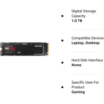 SAMSUNG 980 PRO 1TB PCIe 4.0 NVME M.2 SSD MZ V8P1T0BW, Black