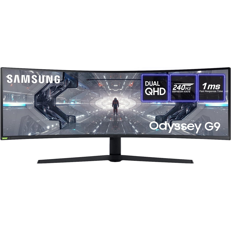 Samsung Odyssey G9 C49G95TSSR QLED Monitor Curved 49 Inches 5120 x 1440 Dual Quad HD @ 240 Hz VA 1000 cd/m², 2500:1, 1 ms, 2xHDMI, DisplayPort Black