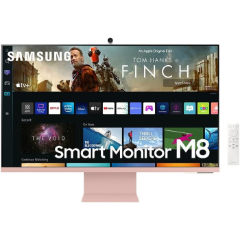 SAMSUNG M8 Series 32-Inch 4K UHD Smart Monitor & Streaming TV with Slim-fit Webcam for PC-Less Experience, Netflix, HBO, Prime VOD, & More, Apple Airplay, WiFi, BT, Built-in Speakers, 2022, Pink