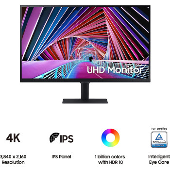 SAMSUNG 27 Inch S70A Series 4K UHD Computer Monitor with IPS Panel and HDR10 for PC, Borderless Slim Design, TUV Eye Comfort Certified Eye Care, Fully Adjustable Stand, LS27A700NWNXZA, Black
