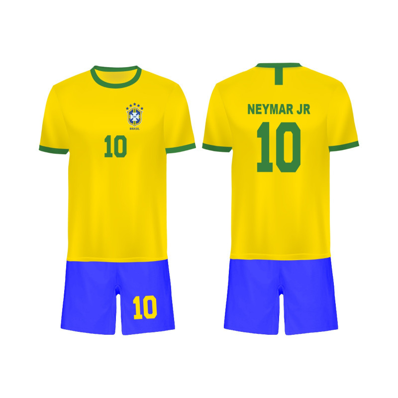 Al Amal Football fan jersey Neymar Fullset shorts & Jersey Yellow & Blue ( UNISEX ) For Kids