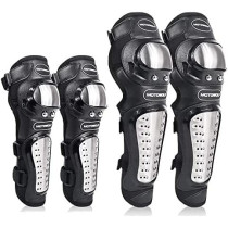 Pro X - Motorcycle Kneepad Stainless Steel Moto Elbow Knee Pads Motocross Racing Protective Gear Protector Guards Kit 4 Piece Set Flexible Breathable Adjustable Elbow Armor Bike Safety